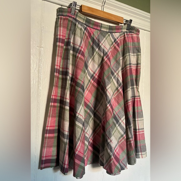 *3 for $20* Vintage Plaid A-Line Skirt in Pink and Green, Midi Length, sz 16 - Picture 3 of 8